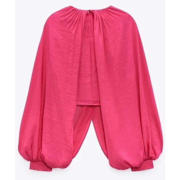 Zara Top Crop Balloon Statement Sleeve Hot Pink Bloggers Favorite Small - Picture 4 of 16